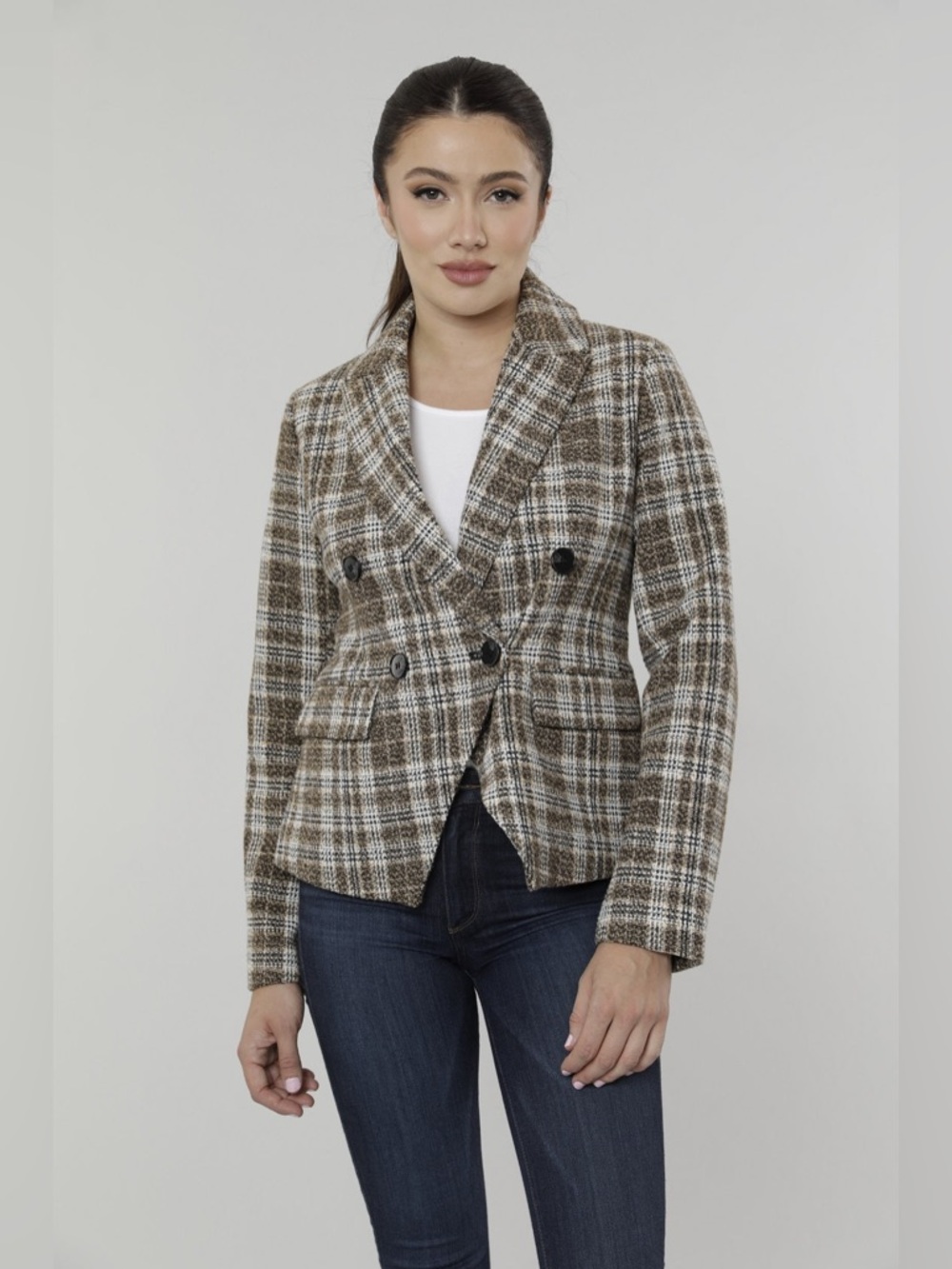 Dolce Cabo Plaid Double Breasted Blazer M